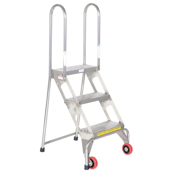 Vestil 51.9375 H 202 Stainless Steel Stainless Steel Folding Ladder W/Wheels, 3 Steps FLAD-3-SS - main